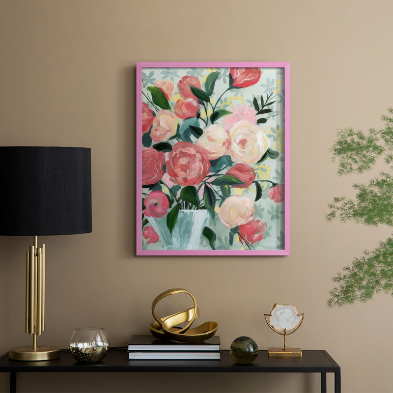 Painted Posies I Framed Print - Solid Wood, H 21 po x l 17 po, Pink