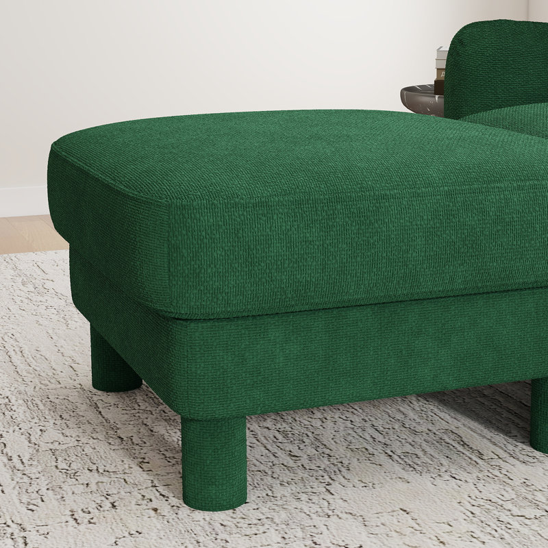 U-Shaped Boucle Sectional Sofa,3-Seater Convertible Couch With 2 Ottomans, Green Boucle