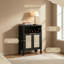 Armoire de bar de style nordique avec portes en rotin et tablette réglable - Buffet de rangement en noir patiné-15348475