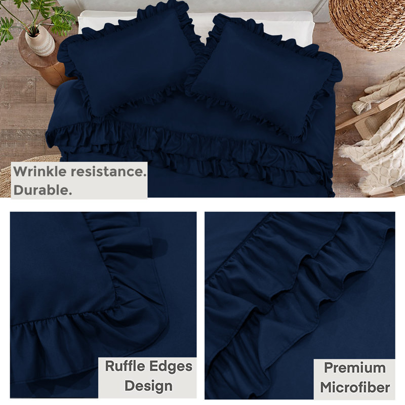 Jimi Microfiber Solid Colour Duvet Cover with Pillowcases Included, Kingsize, Navy