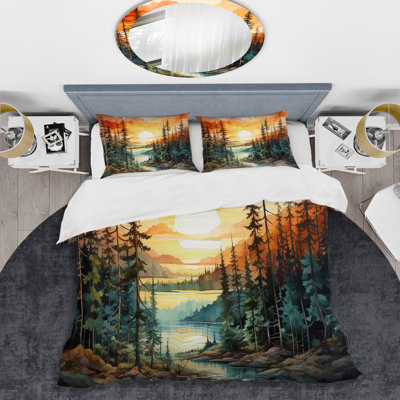 Ensemble de housse de couette Pine Tree Sunset Glow II - Tree Pine
