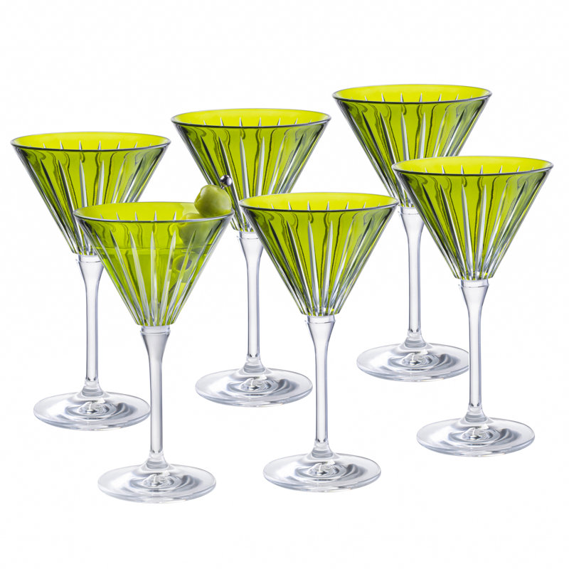 Green Crystal Stemmed Martini Cocktail Glass Set of 6