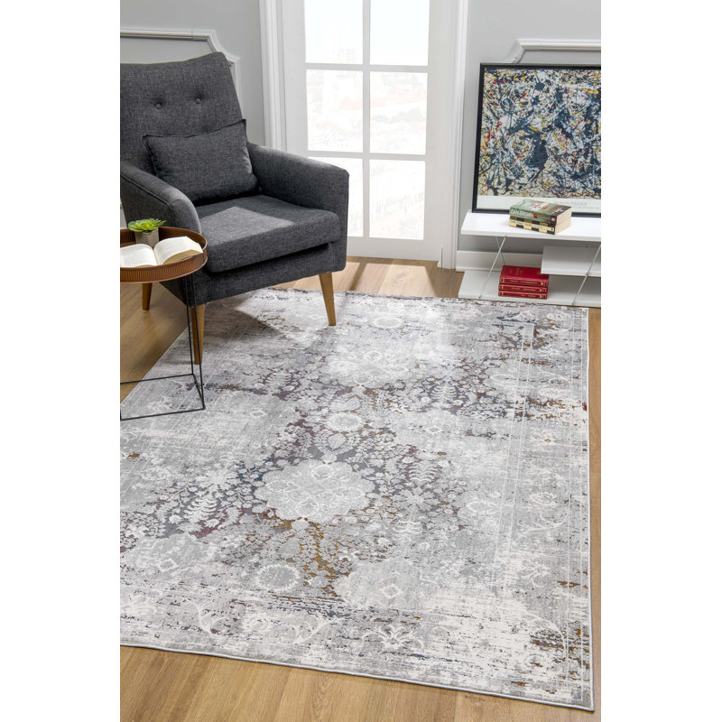 Rug Branch Seren 4' x 6' (3'9" x 5'6") Grey/Beige Distressed Medallion Indoor Area Rug, Comtemporary, High Pile, Stain-Resistant Carpet - Living Room, Bedroom, Dining Room, and Kitchen