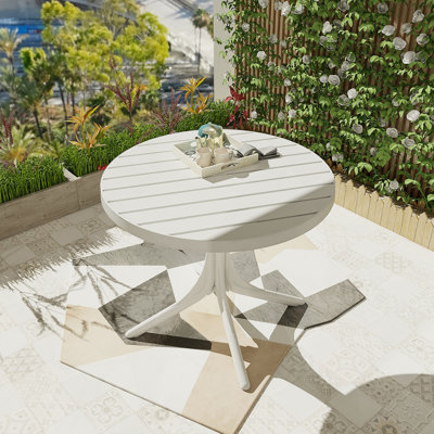 Table ronde moderne en plastique blanc - table de salle à manger intérieure / extérieure de 36 pouces et table basse, table de patio légère en polypropylène toutes saisons pour le jardin, la cour, la cuisine, le camping (blanc)