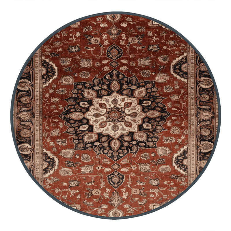 Machine Washable Persian Brown Area Rug, Round 4'