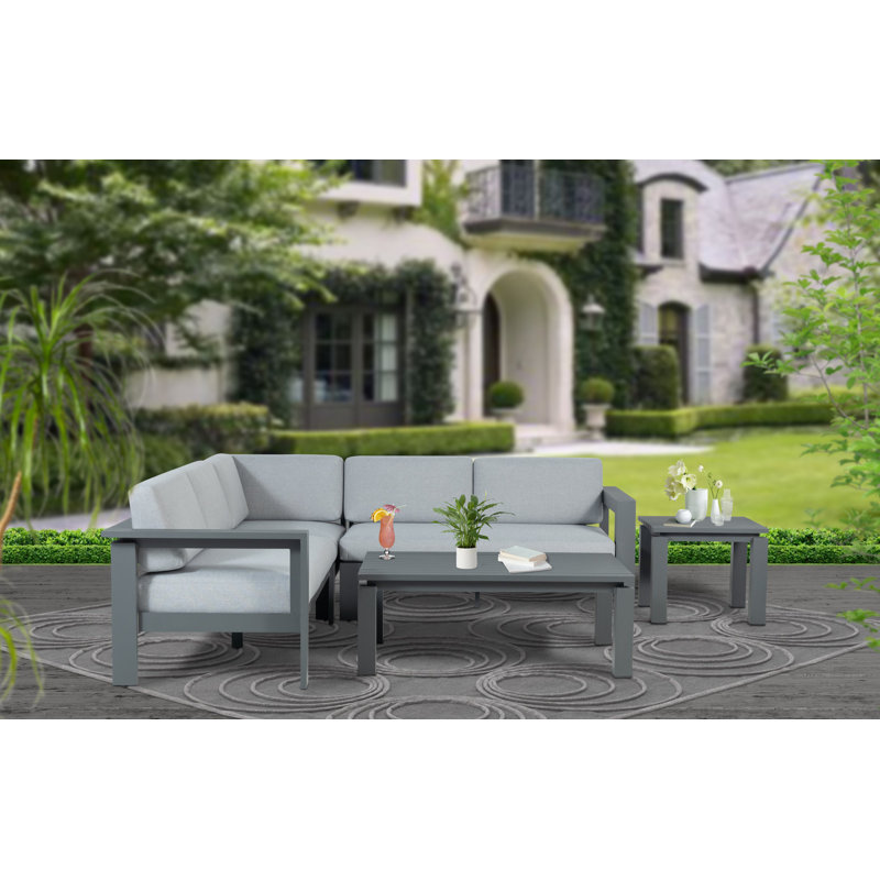 Elision 92'' Wide L-Shaped Metal with Cushions, Gray