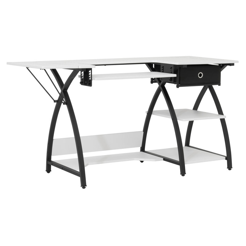 Table de couture Sew Ready Comet Plus avec tiroir de rangement et tablettes, noir
