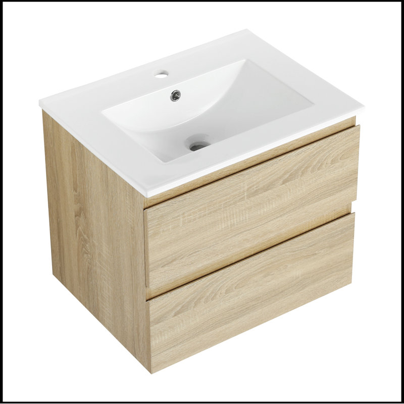 Meuble-lavabo mural 24 po avec lavabo en céramique, 2 tiroirs à fermeture en douceur 24 po