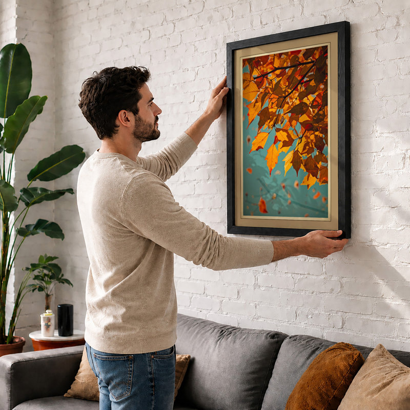 Autumn Leaves Falling Japandi - Framed Print, Unframed, A4 - 29.7 x 21.0 cm