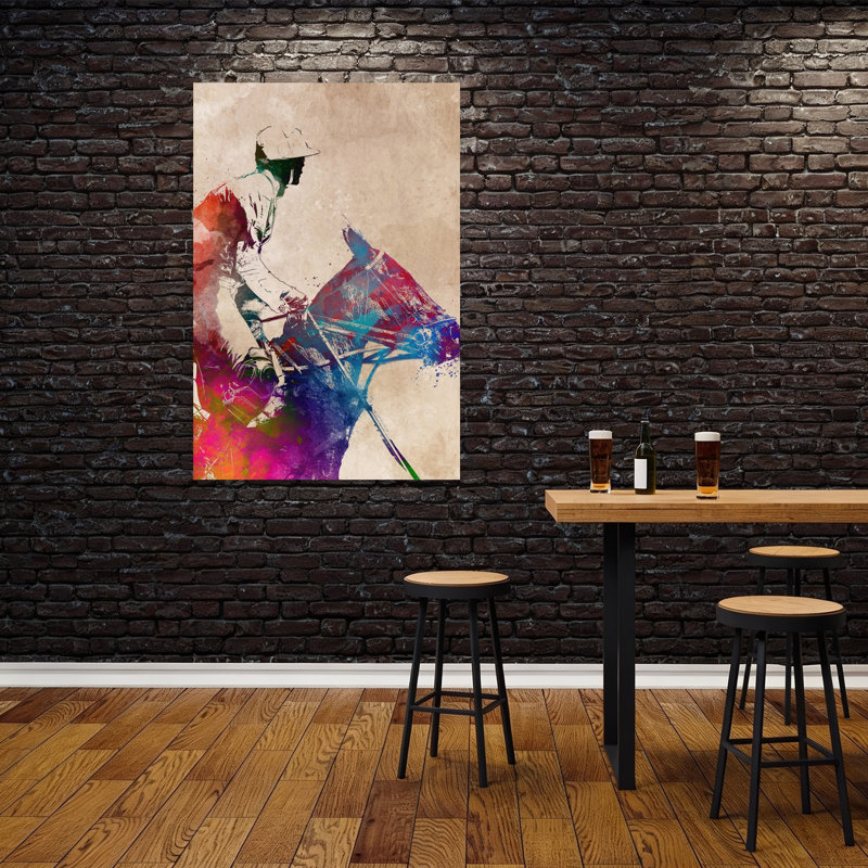 «Vibrant Polo Rider», art mural contemporain, 60" H x 40" W