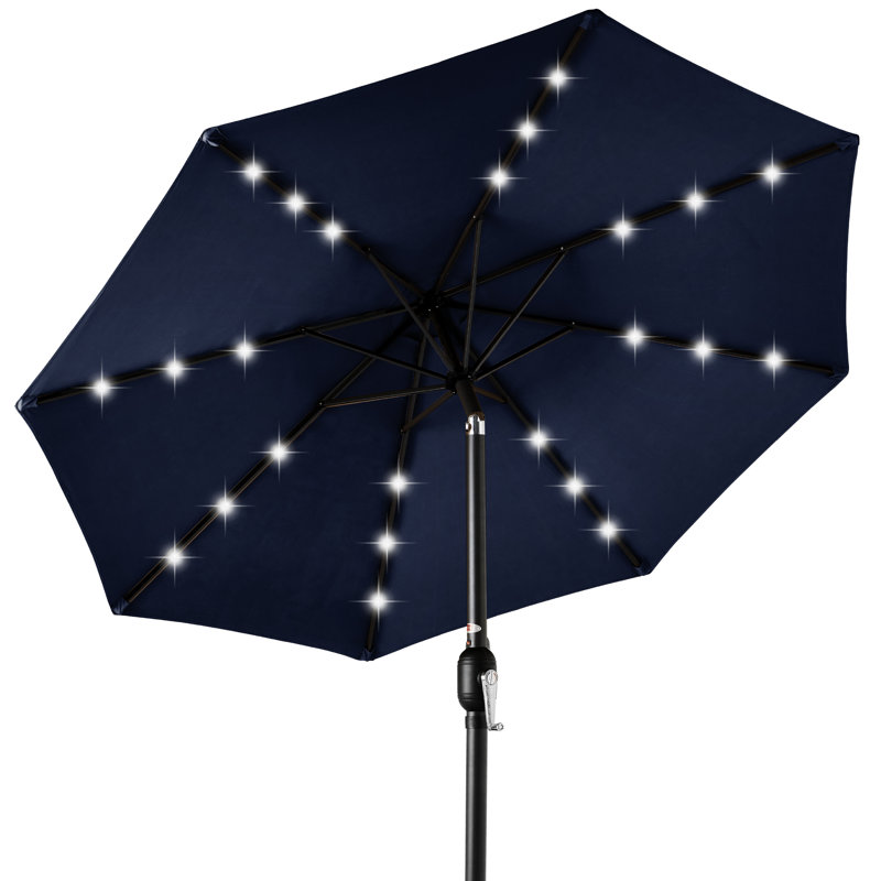 Parasol lumineux solaire à DEL avec ajustement de l'inclinaison 10 pi Shearer, tissu résistant aux rayons UV, Bleu marine