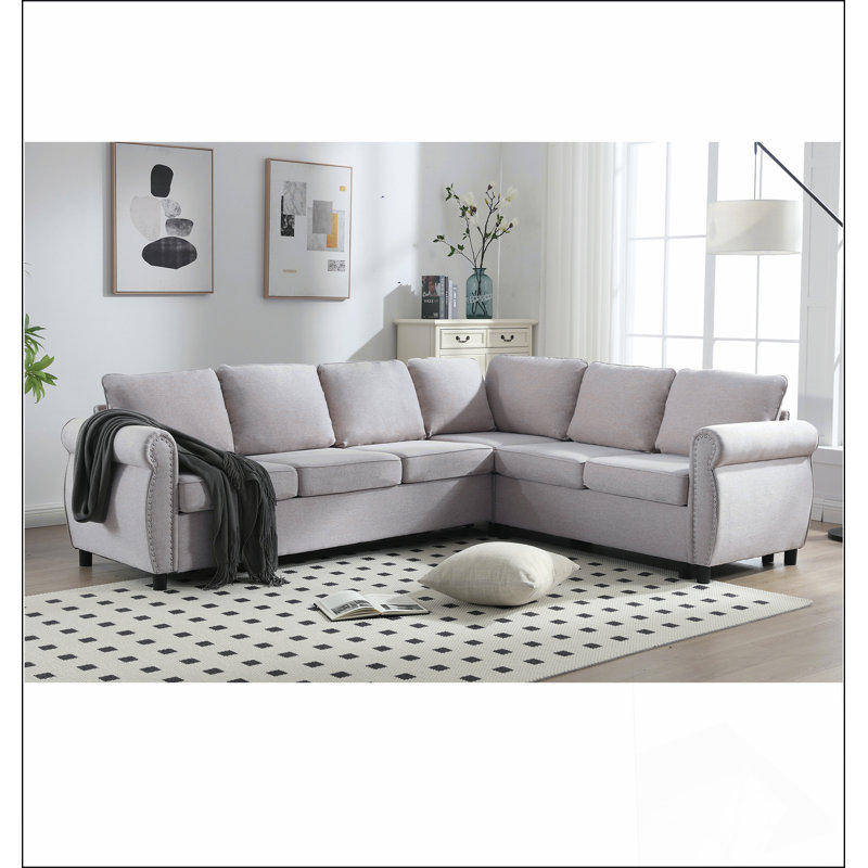 Canapé-lit: Canapé-lit modulaire à rivets en L coulissant 2 en 1 à 6 places (104 po), Beige