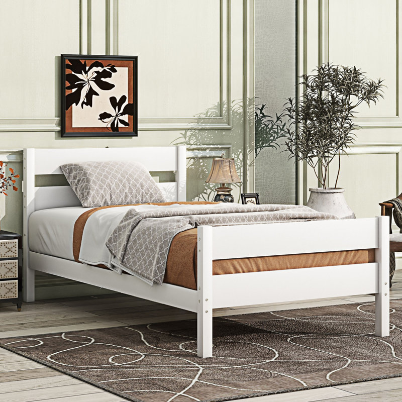 Lit en bois avec tête et pied de lit, Blanc