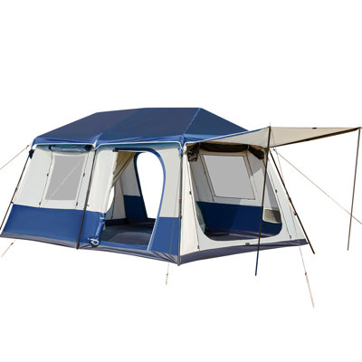 Tente de chalet instantanée pour 4 à 8 personnes, tente de camping familiale à installation rapide avec rainfly et auvent allongé, tente résistante aux intempéries avec fenêtres en filet et portes pour le camping, la cour et les fêtes