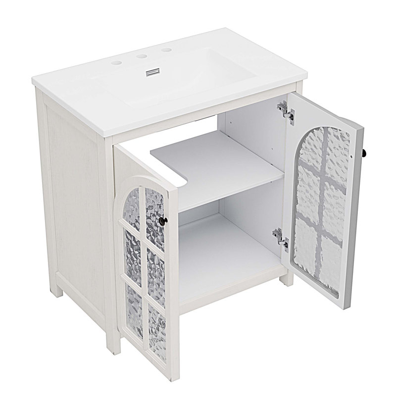 Meuble-lavabo 31 po avec lavabo en céramique et meuble-lavabo 31 po, Blanc antique