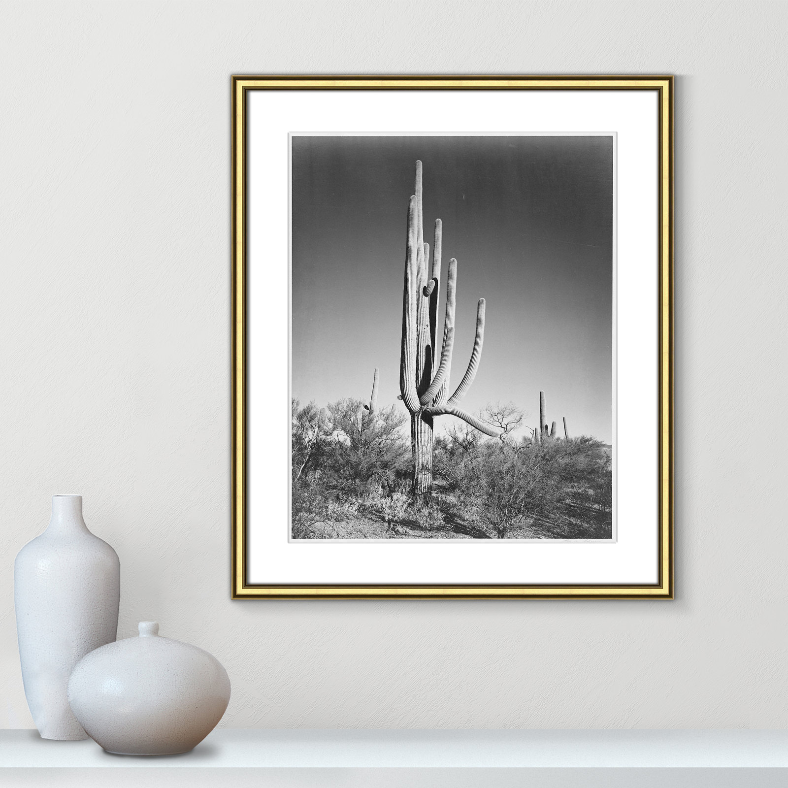 Saguaro National Monument Print by Ansel Adams, Gold , 26.75" H x 22.75" W x 0.88" D