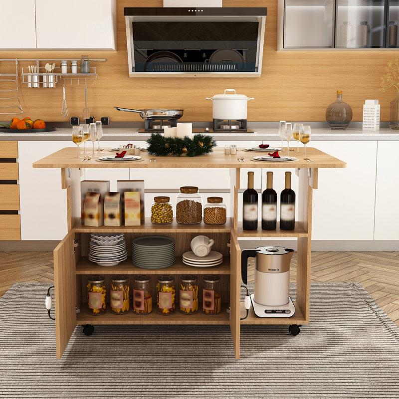 Îlot de cuisine multifonctionnel avec tablettes et roulettes de rangement - table de salle à manger pliable de 47 pouces pour les petits espaces, bureau compact parfait pour la cuisine, le dortoir et le bureau, noyer