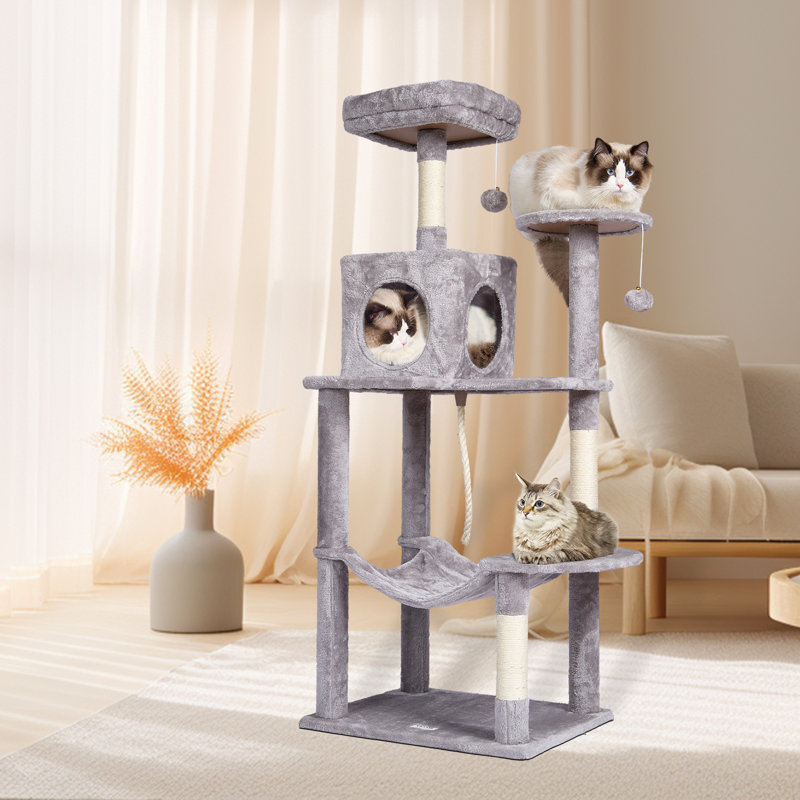 Light Grey 56.2" Cat Tree Tower with Hammock and Condo