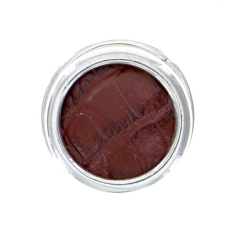 Equestre Round Knob, Polished Nickel, Large, Brown Stone