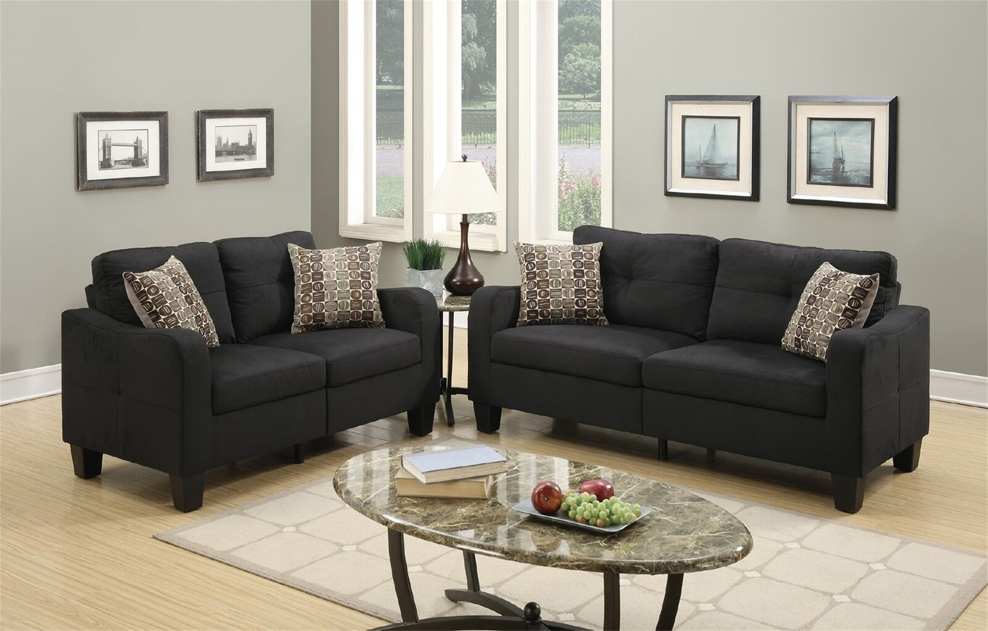 Red Barrel Studio?? Living Room Furniture 2Pc Sofa Set Black Polyfiber