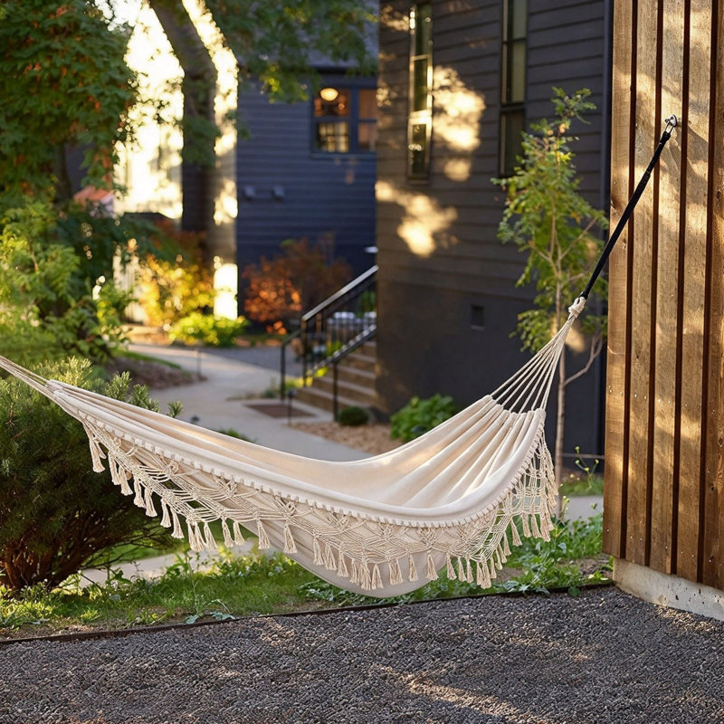 Outdoor Garden Hammock Double Large Hammocks Cotton (Beige)