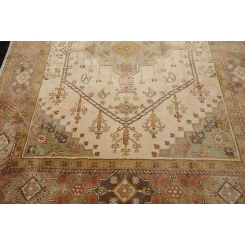 Tapis traditionnel en laine noué à la main ivoire 8 x 10 pi 6 po Heerizzz