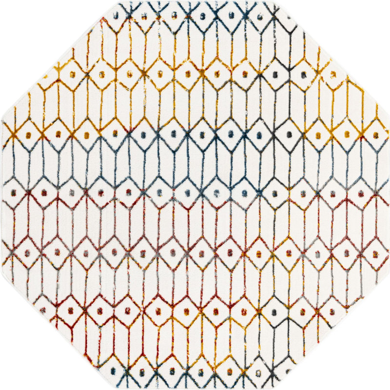 Tapis intérieur rectangulaire en polyester tissé à la machine à motif abstrait Eshin, Octogone 5 pi 3 po