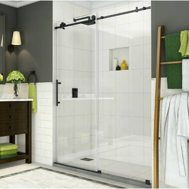 Aston Kamaya XL 44 in.-48 in. W x 80 in. H Frameless Sliding Shower Door, Matte Black with StarCast Clear Glass, Left Hand