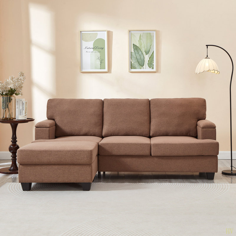 86'' L Shaped Couch With Armrest Organizer,3 Seats Sofas With Movable Ottoman,Comfy Sectional Sofa With Thick Cushion,Linen Sectional Couches For Living Room,Bedroom,Apartment