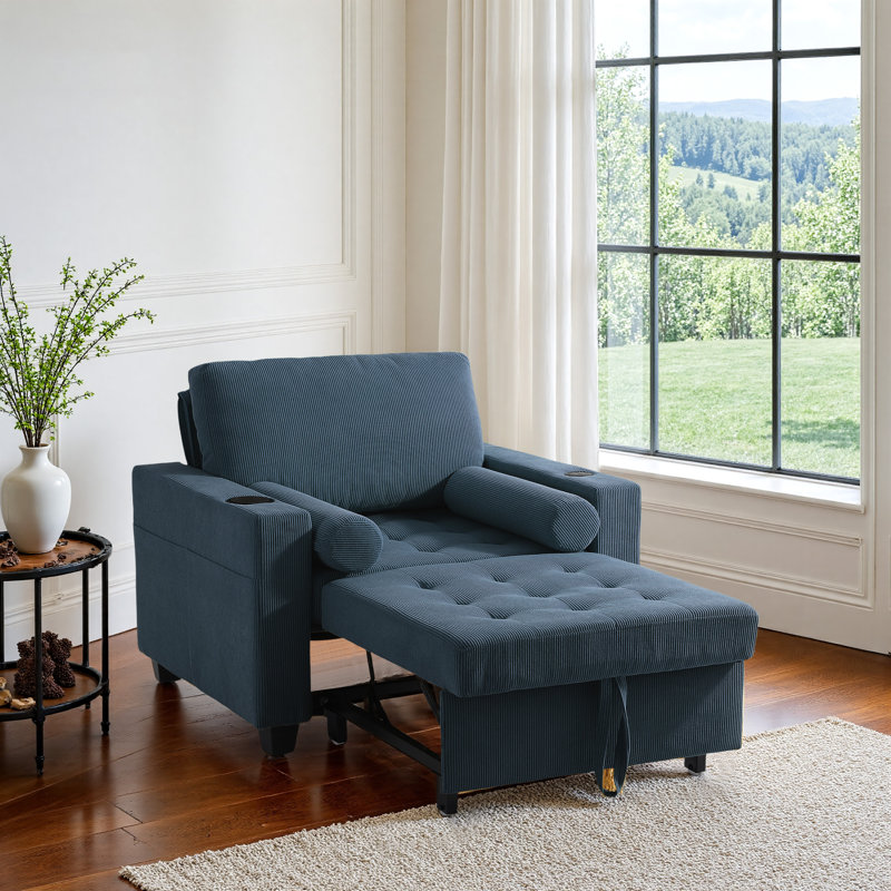 Convertible Sofa Bed Chair 3-In-1 Multi-Functional Sleeper Single Chair Bed With Modern Fabric, Navy