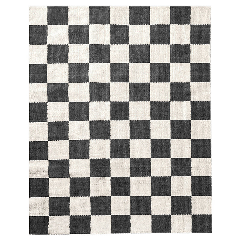 Rectangle Checkered Handmade Flatweave Wool Area Rug in Black/White, Rectangle 9' x 12'