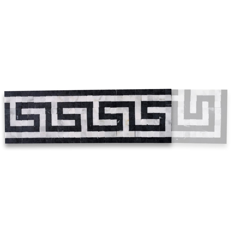 6" x 18" Marble Mosaic Wall & Floor Tile, White/Brown