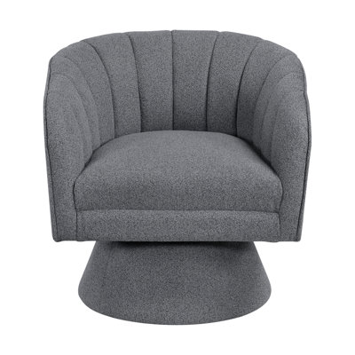Chaise d'appoint pivotante de style moderne gris foncé avec base en métal, chaise rembourrée généreusement rembourrée avec piqûres en forme de Manche, pivotant à 360 degrés, structure en bois massif, coussins attachés, 300 lb