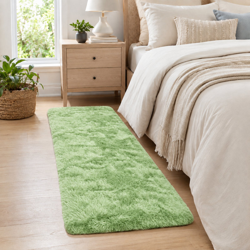 Antonije Tie Dye Shag Area Rug, Runner 2' x 6', Light Green