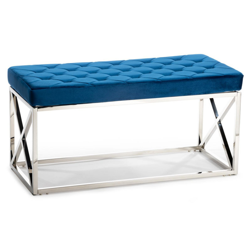 Mynatt Upholstered Bench, Blue, Silver