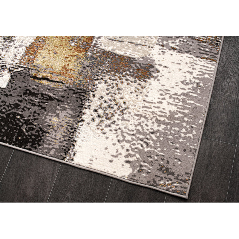 Tapis abstrait en polypropylène doré, tapis tissé à la machine, tapis de chambre à coucher - 5 x 8, 6 x 9