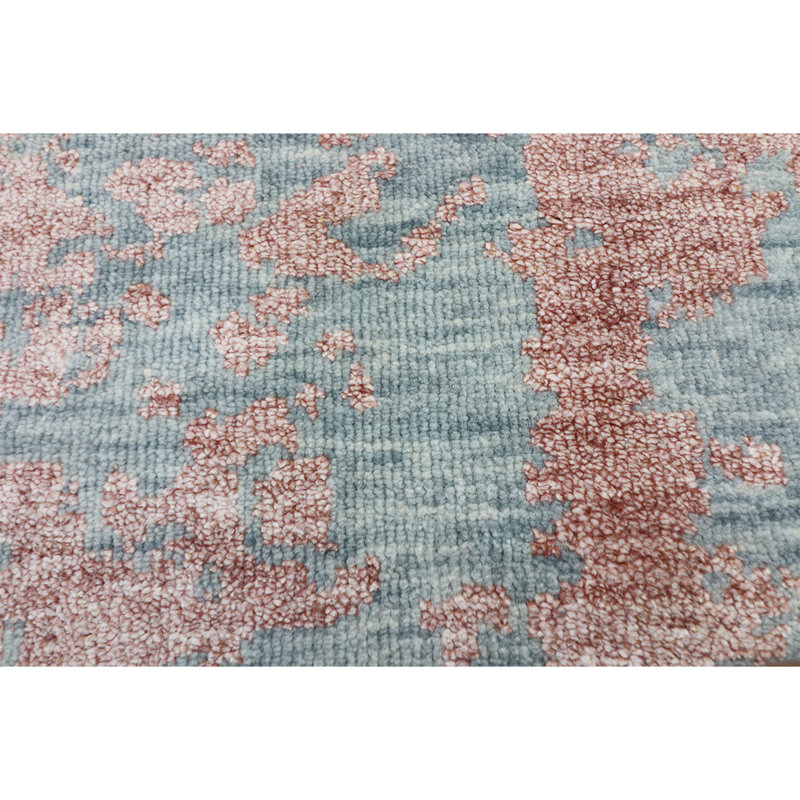 Tapis bleu clair / cuivre noué à la main de haute qualité, Rectangle 9 pi x 12 pi