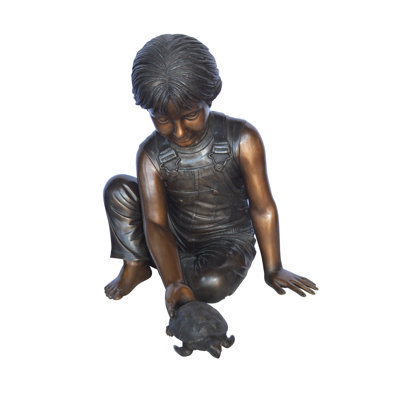 Bronze Boy Push Turtle Fountain