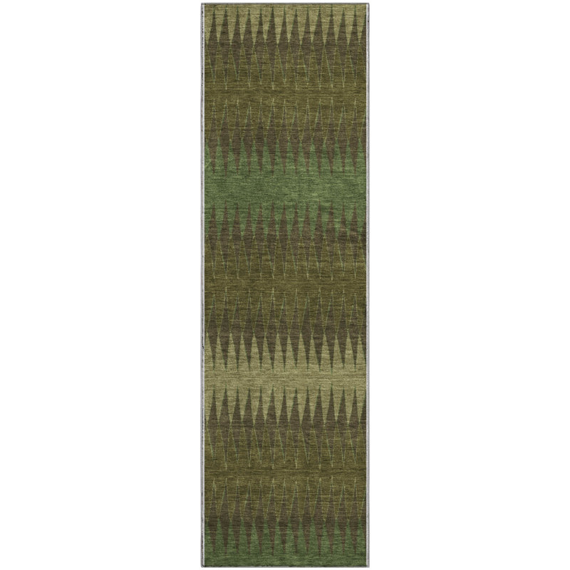 Premium Machine Washable Prisco Olive Rug, Runner 2'3" x 7'6"