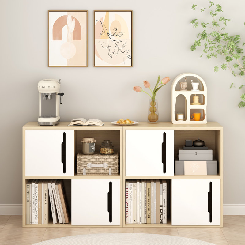 Meuble de rangement à 4 compartiments, bibliothèque modulaire en bois avec 2 portes, organisateur de rangement à compartiments ouverts, étagère d'exposition autoportante pour salon, chambre à coucher, bureau