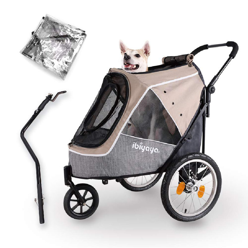 Latte Foldable 3-Wheel Medium Pet Stroller and Trailer Combo