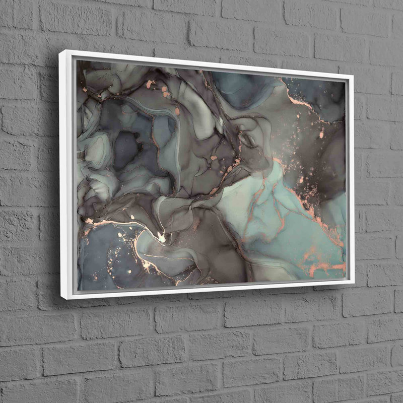 Marble Modern Wall Art Shimmering Luxury Canvas Poster For Premium Wall Decor, White Floater Framed, 70 cm H x 100 cm W