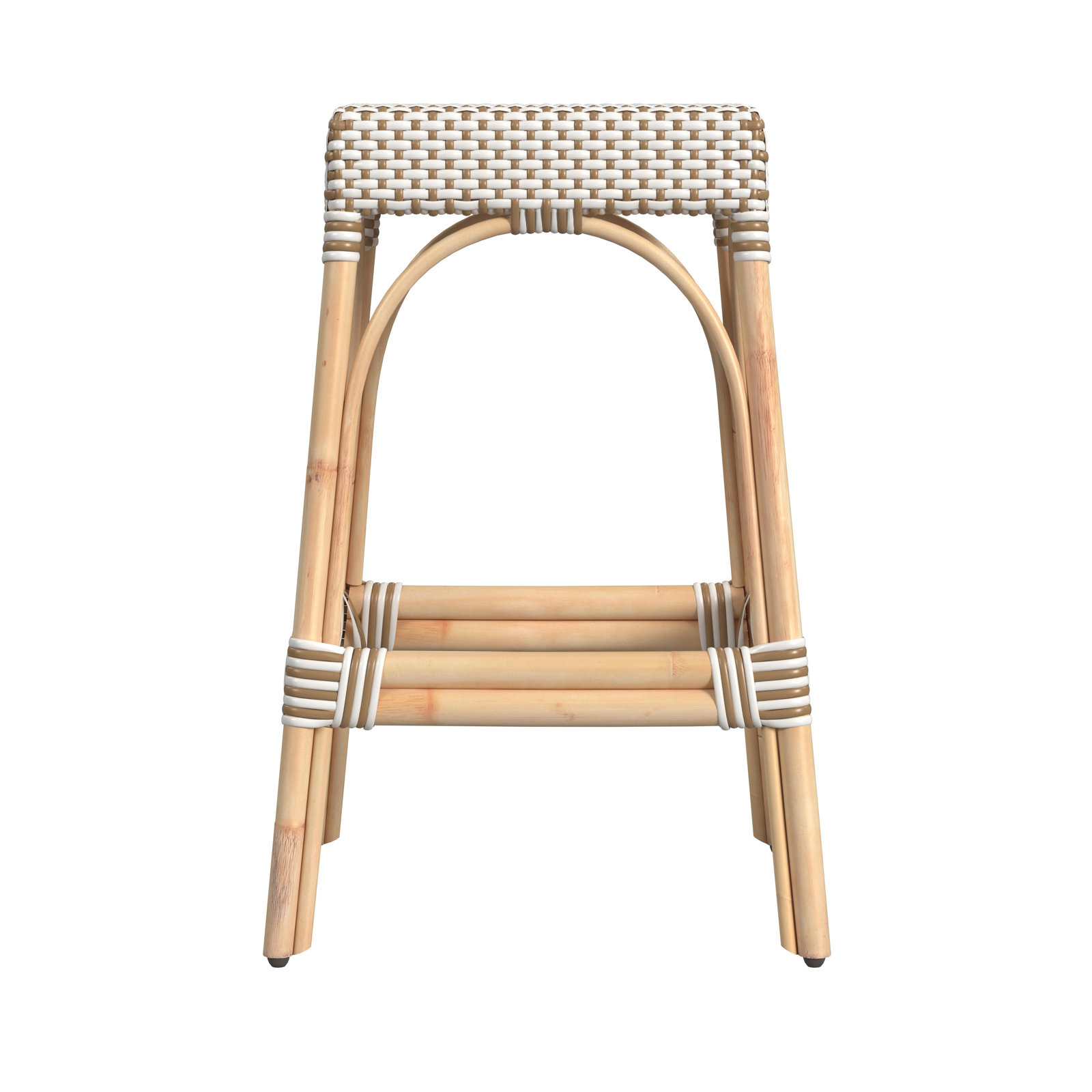 Lennart Bar and Counter Stool, White/Tan Dot / Natural Rattan Frame, Bar Stool (30" Seat Height)