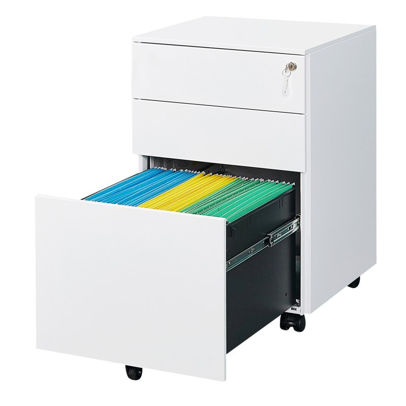 Kialie Plastic Mobile  Accent Cabinet, File Cabinet with Lock and 3 Drawer, White