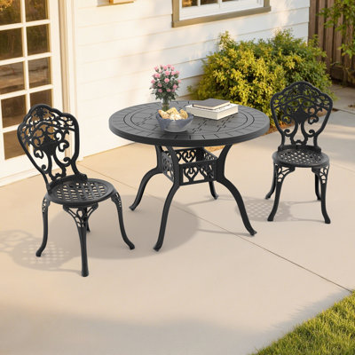 Black Outdoor Aluminum Round Dining Set, Chairs, 1 Table, Compact Size Chair (Seat Width:15.35")Weather-Resistant