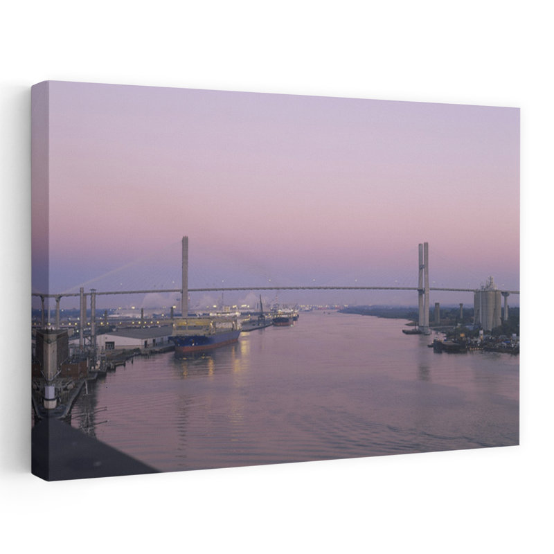 Bridge Across A River Talmadge Bridge Savannah River Savannah Atlanta Georgia USA by Jerry Driendl Photography - Wrapped Canvas Print