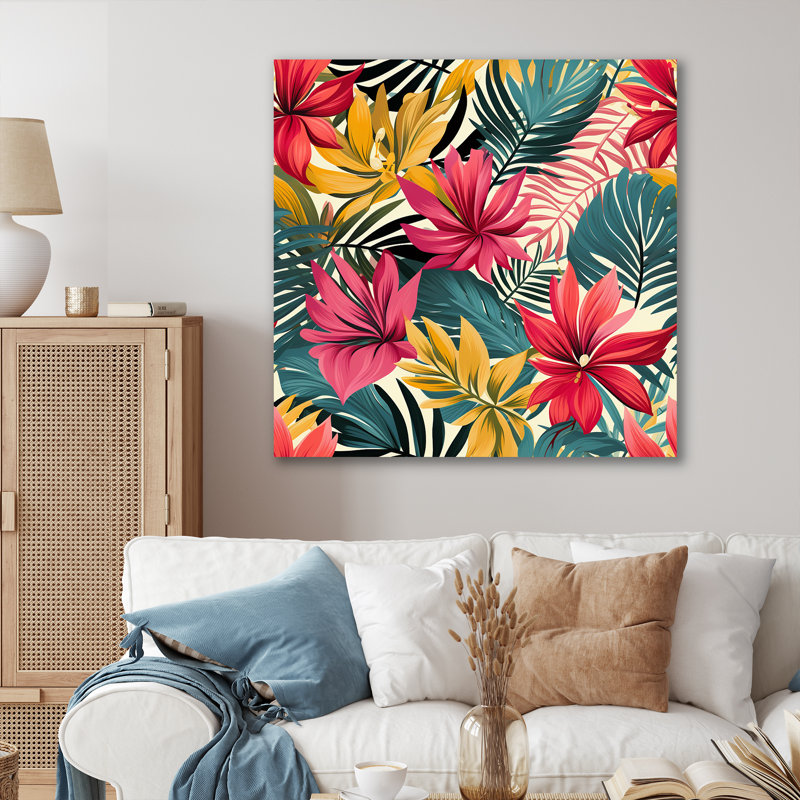 Motif de jungle, feuilles de palmier II - art mural jungle, Toile tendue, 36" H x 36" W
