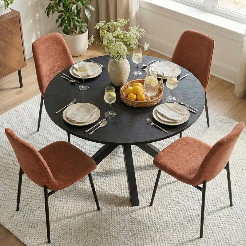 Folmar 39.5" W 5-Piece Round Dining Set with Chenille Chairs, Terra