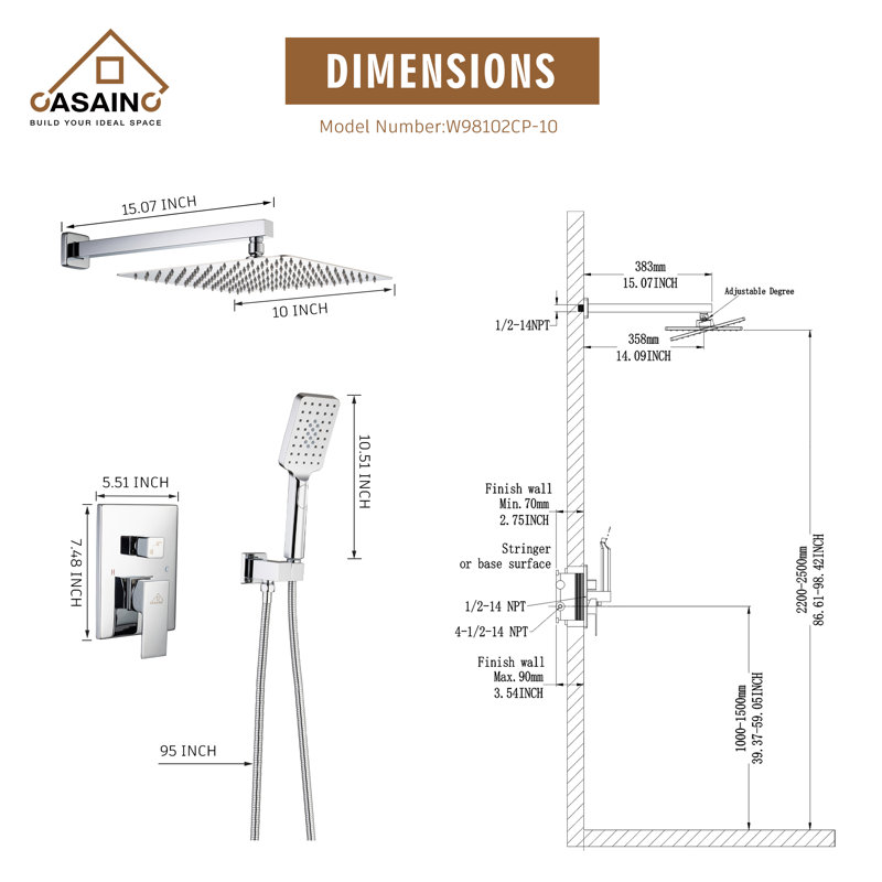 Robinet de douche avec valve brute, Chrome