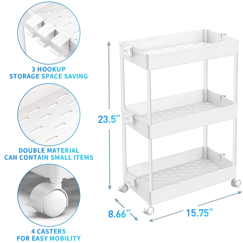 23.5'' H x 15.75'' W Utility Cart with Wheels, White